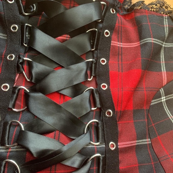 hell bunny tartan plaid goth red mini dress - Picture 4 of 4